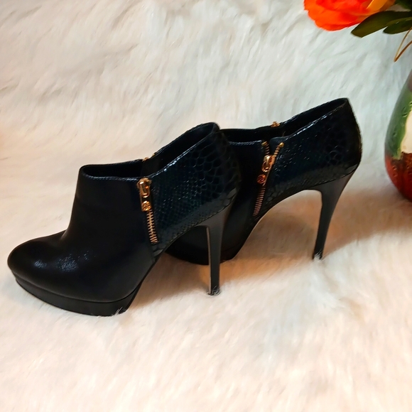 Michael Kors Black Leather and Snakeskin Print Ankle Booties - Picture 5 of 13